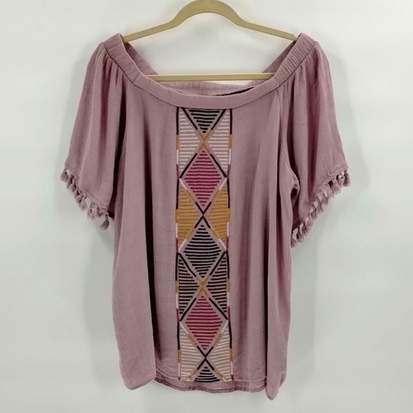 Knox Rose light purple embroidered front wide neck blouse size large textured - Picture 1 of 7